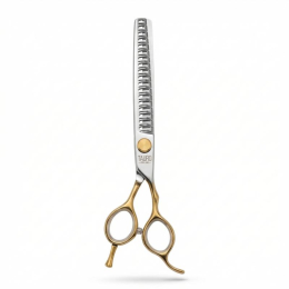 Perfection by Janita J. Plungė professional straight thinning (chunker) scissors for grooming, right-handed, stainless steel, silver with gold handles, 18 cm