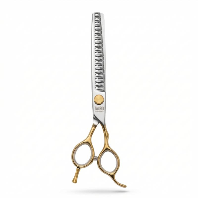 Perfection by Janita J. Plungė professional straight thinning (chunker) scissors for grooming, right-handed, stainless steel, silver with gold handles, 18 cm - 0