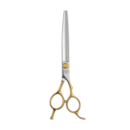 Perfection by Janita J. Plungė professional curved thinning (chunker) ciseaux de toilettage, droitier, acier inoxydable, argent avec poignées dorées, 18 cm