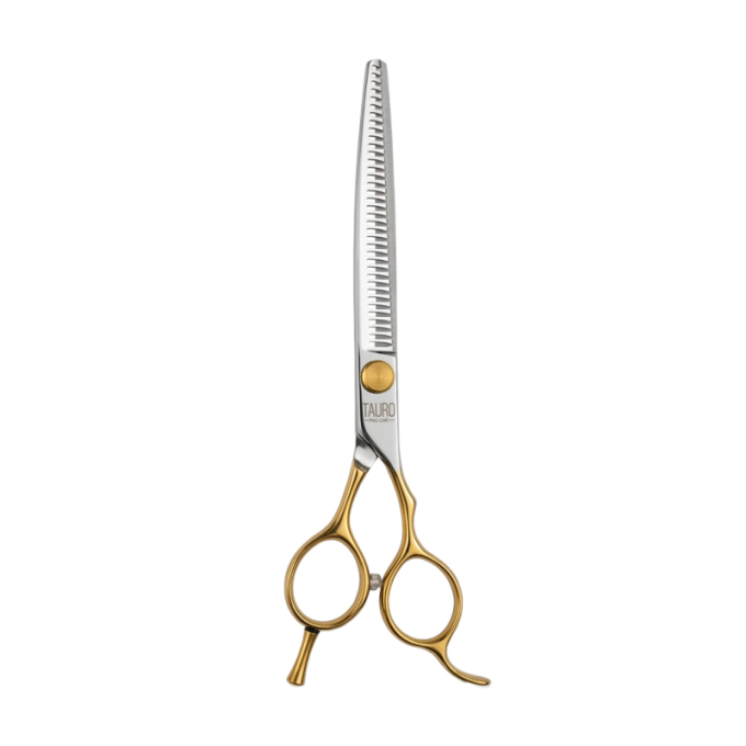 Perfection by Janita J. Plungė professional curved thinning (chunker) ciseaux de toilettage, droitier, acier inoxydable, argent avec poignées dorées, 18 cm - 0