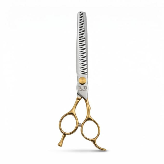 Perfection by Janita J. Plungė professional straight thinning (chunker) scissors for grooming, right-handed, stainless steel, silver with gold handles, 18 cm - 0