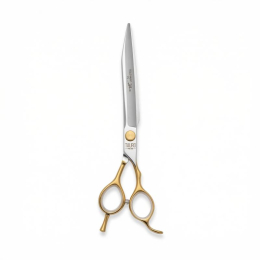 Perfection by Janita J. Plungė ciseaux professionnels de coupe droite pour le toilettage, droitier, acier inoxydable, argent avec poignées dorées