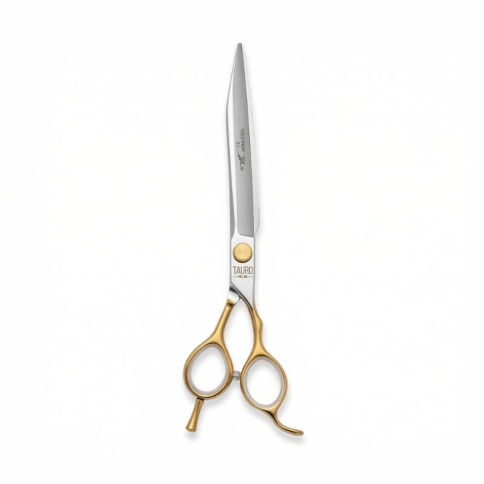 Perfection by Janita J. Plungė ciseaux professionnels de coupe droite pour le toilettage, droitier, acier inoxydable, argent avec poignées dorées - 0