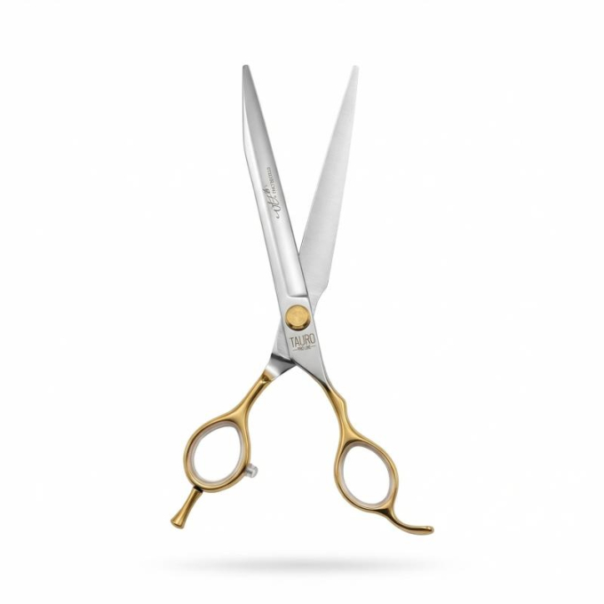 Perfection by Janita J. Plungė ciseaux professionnels de coupe droite pour le toilettage, droitier, acier inoxydable, argent avec poignées dorées - 1