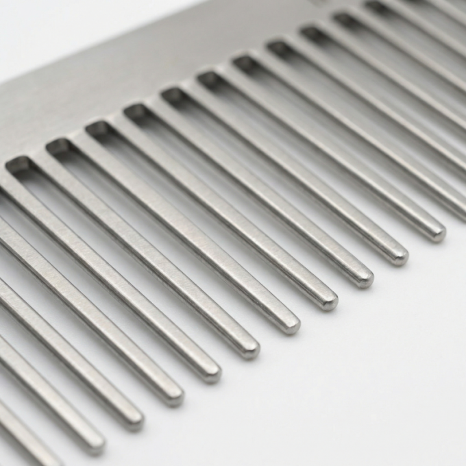 Línea de cepillado profesional, peine de doble densidad para el cepillado y peinado del pelo, acero inoxidable, plata brillante (longitud de la púa 40 mm) - 1