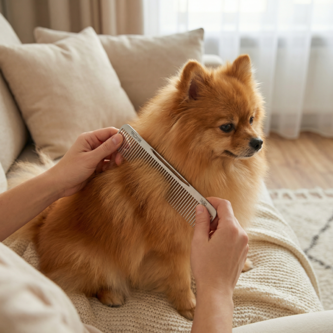 Línea de cepillado profesional, peine de doble densidad para el cepillado y peinado del pelo, acero inoxidable, plata brillante (longitud de la púa 40 mm) - 3