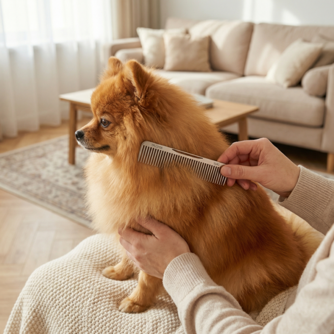Línea de cepillado profesional, peine de doble densidad para el cepillado y peinado del pelo, acero inoxidable, plata brillante (longitud de la púa 40 mm) - 4