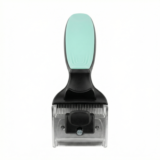 грабли для ухода за домашними животными для вычесывания шерсти с вращающимися двойными лезвиями из нержавеющей стали (45 мм x 40 мм), расстояние между зубьями 0,8 мм и 0,6 мм, черные с зеленоватой ручкой - 1