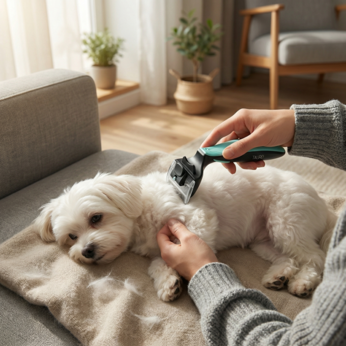 грабли для ухода за домашними животными для вычесывания шерсти с вращающимися двойными лезвиями из нержавеющей стали (45 мм x 40 мм), расстояние между зубьями 0,8 мм и 0,6 мм, черные с зеленоватой ручкой - 6