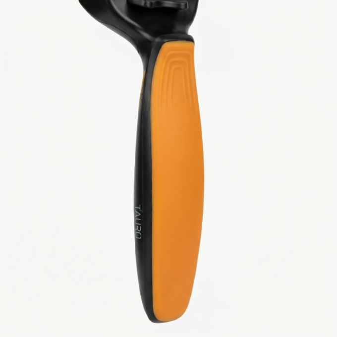 грабли для ухода за животными для вычесывания шерсти с вращающимися двойными лезвиями из нержавеющей стали (76 мм x 40 мм), расстояние между зубьями 0,8 мм и 0,6 мм, черные с оранжевой ручкой - 2