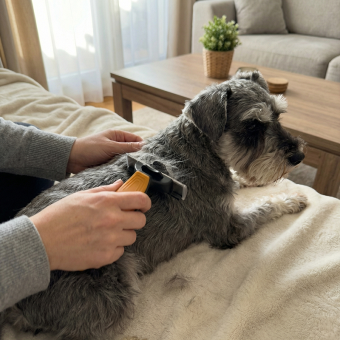 грабли для ухода за животными для вычесывания шерсти с вращающимися двойными лезвиями из нержавеющей стали (76 мм x 40 мм), расстояние между зубьями 0,8 мм и 0,6 мм, черные с оранжевой ручкой - 4