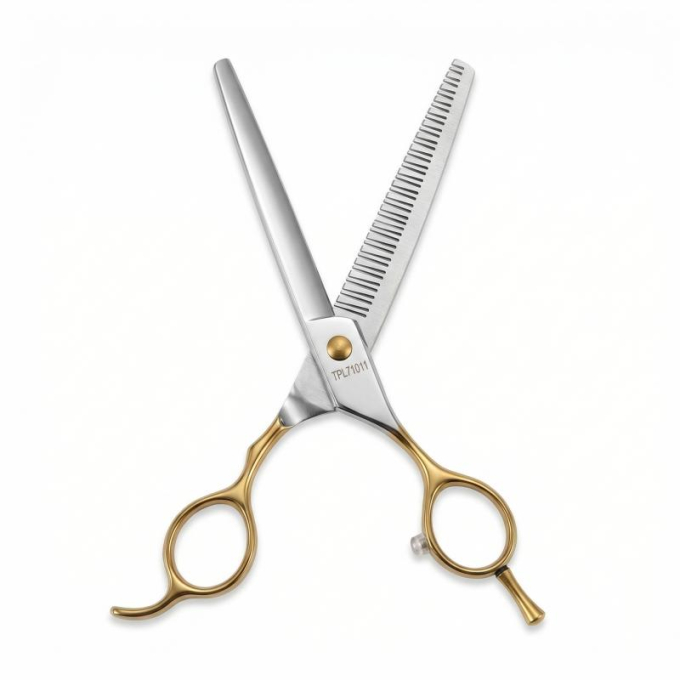 Perfection by Janita J. Plungė professional curved thinning (chunker) scissors for grooming, right-handed, stainless steel, silver with gold handles, 18 cm - 1