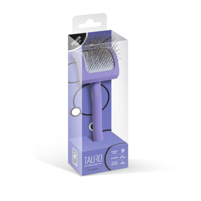 wooden brush, curved, rectangular, pins 25 mm, purple - 0