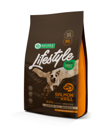 cibo secco senza cereali per cani giovani di tutte le razze con salmone e krill