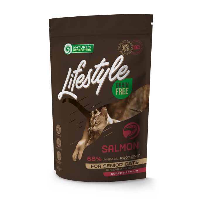 cibo secco grain free per gatti anziani con salmone - 0