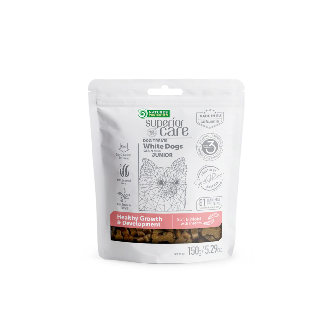 complementary grain free feed - snacks to support healthy growth and development with insects for junior all breed dogs with white coat - 1