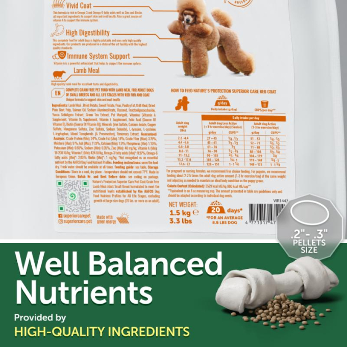 dry grain free food for adult dogs of small breeds with red coat, with lamb  - 5