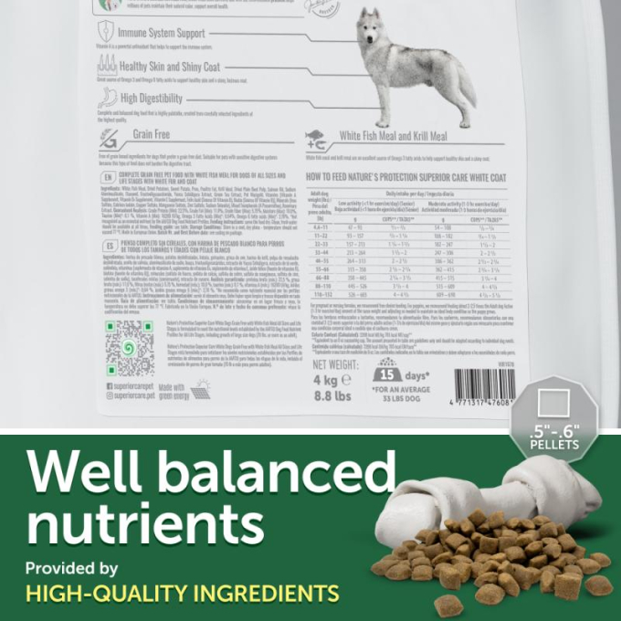 dry grain free pet food with white fish for dogs of all sizes and life stages with white coat - 7