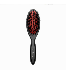 Cepillo, madera de haya, cerdas de jabalí de 16 mm con dientes de nailon, negro, forma ovalada