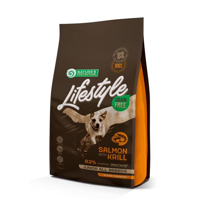 dry grain free food for junior dogs of all breeds with salmon and krill - 0