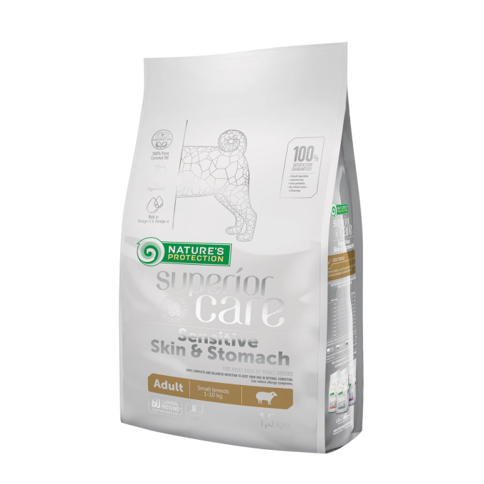 dry food for adult dogs of small breeds with sensitive skin and stomach, with lamb - 0