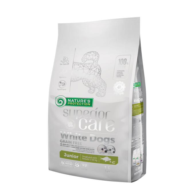 dry grain free food for junior small and mini breed dogs with white coat, with white fish - 0