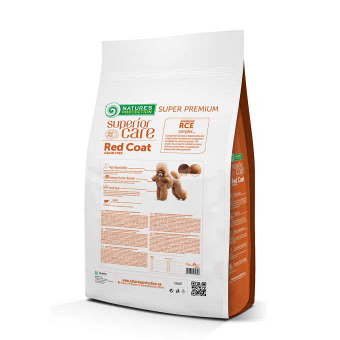 dry grain free food for adult dogs of small breeds with red coat, with lamb  - 8