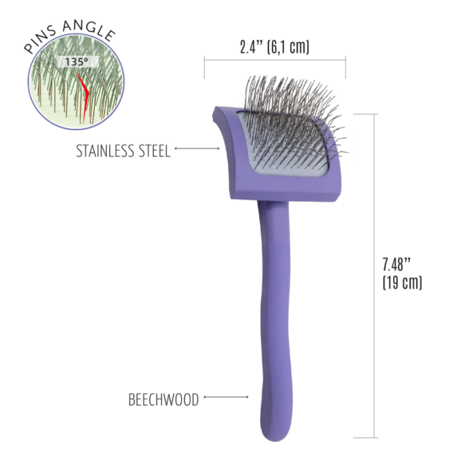 wooden brush, curved, rectangular, pins 25 mm, purple - 1