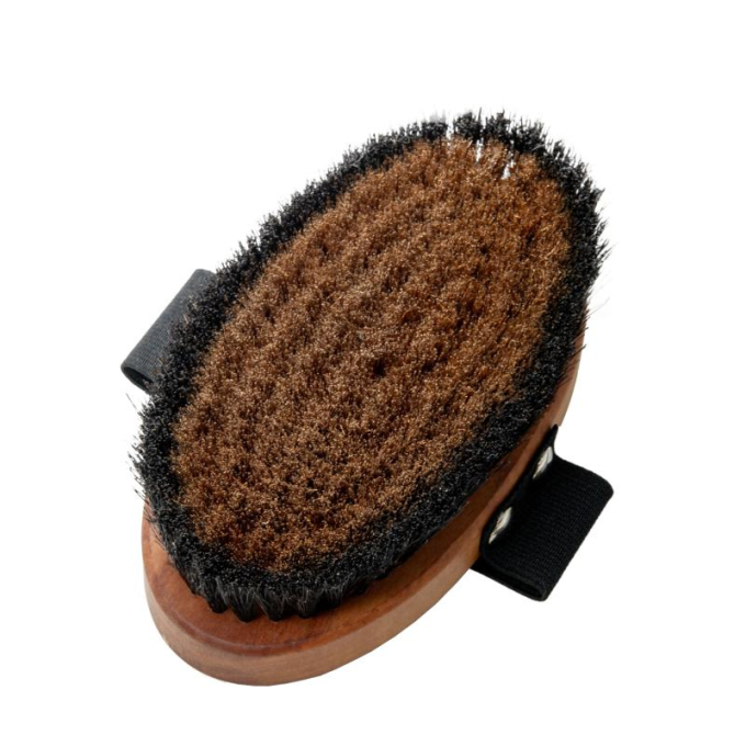 Massageborstel, perenhout, bronsmetaal en paardenhaar, antistatisch, lichtbruin - 1