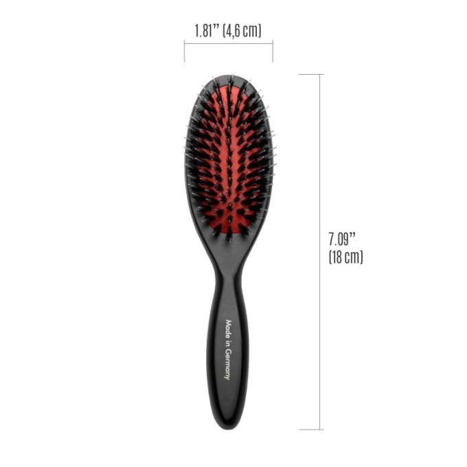 Brush, beech wood, 16 mm boar bristles with nylon teeth, black, oval shape - 2