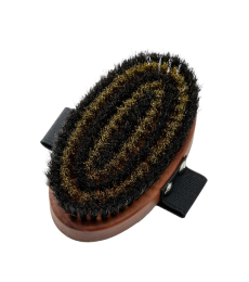 Massage brush, pear wood, brass metal and horse hair bristles, light brown