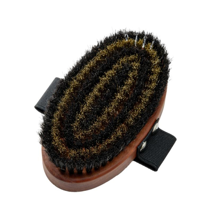 Massage brush, pear wood, brass metal and horse hair bristles, light brown - 0