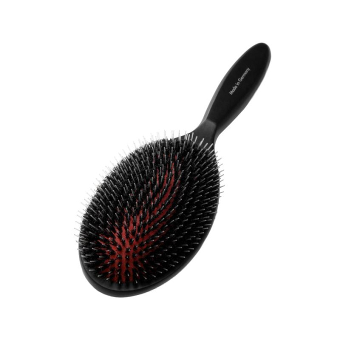 Spazzola, legno di faggio, setole di cinghiale da 16 mm con denti in nylon, nero, forma ovale - 1