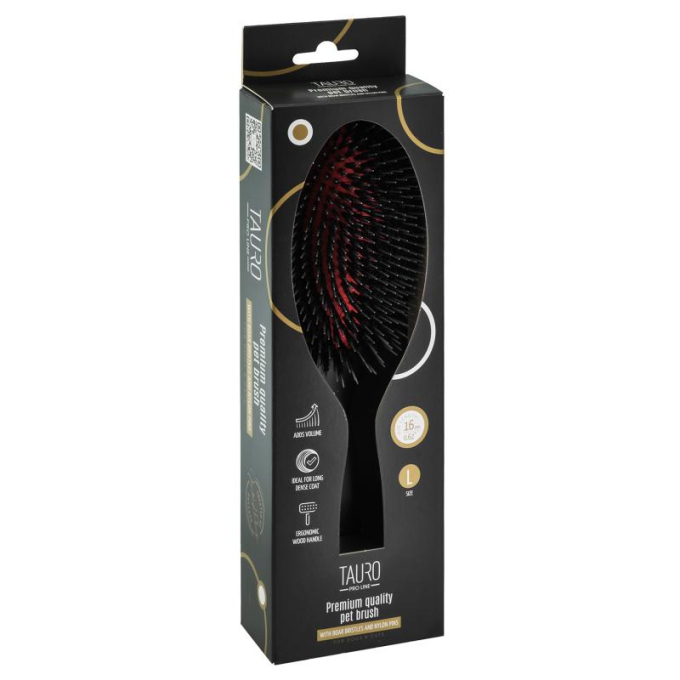 Spazzola, legno di faggio, setole di cinghiale da 16 mm con denti in nylon, nero, forma ovale - 3