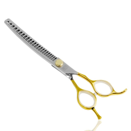 cutting scissors &quot;Perfection by Janita J. Plunge&quot;, curved, thinning (chunker), 23 teeth, 440c stainless steel, golden color, 18 cm (7&#039;&#039;)