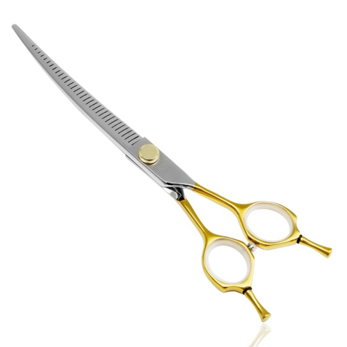 cutting scissors &quot;Perfection by Janita J. Plunge&quot;, curved, thinning (chunker), 32 teeth, 440c stainless steel, golden color - 0