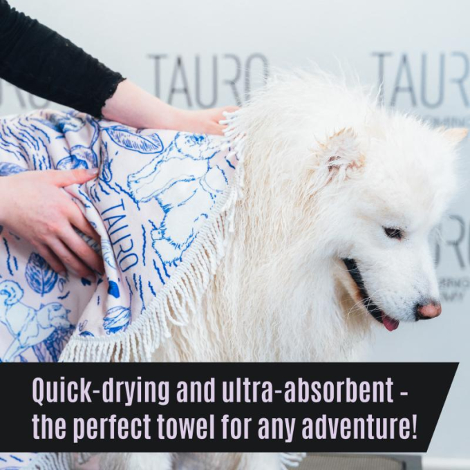 round microfiber towel, unique design, pink with blue details and fringes - 7